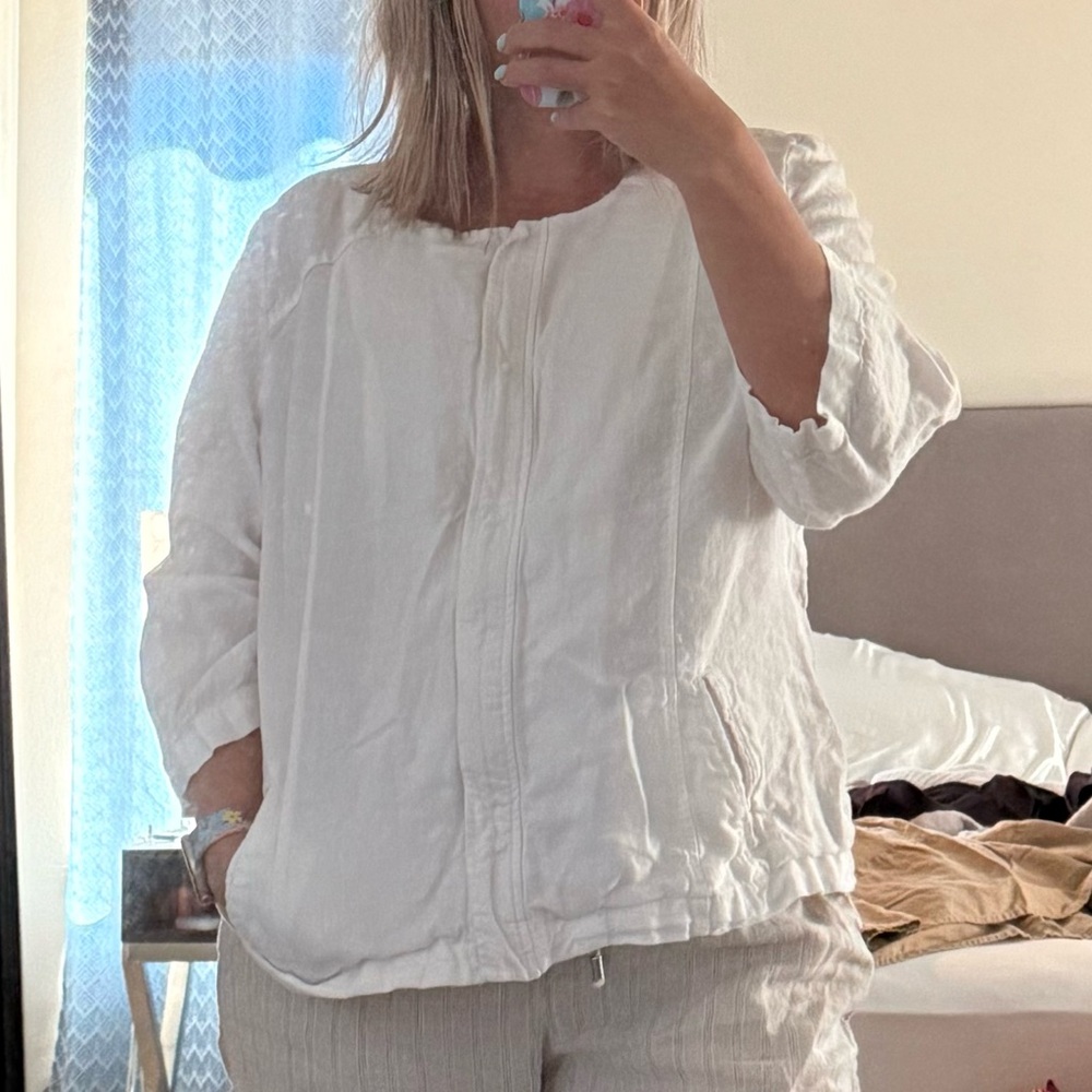 Chico's White Utility Jacket 100% Linen